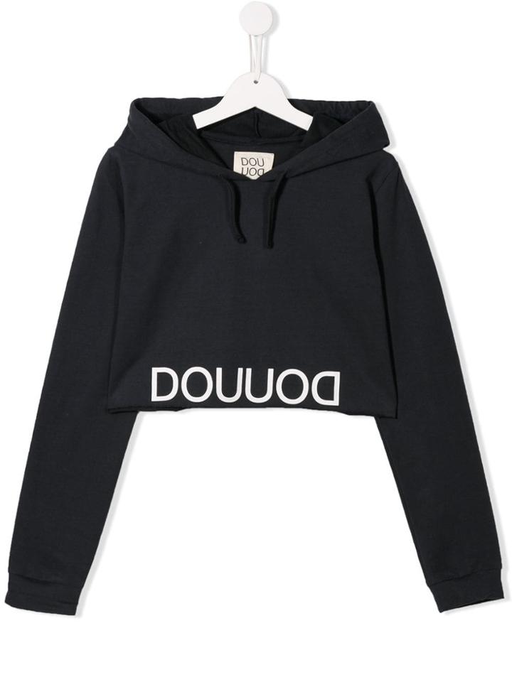 Douuod Kids Cropped Logo Hoodie - Blue