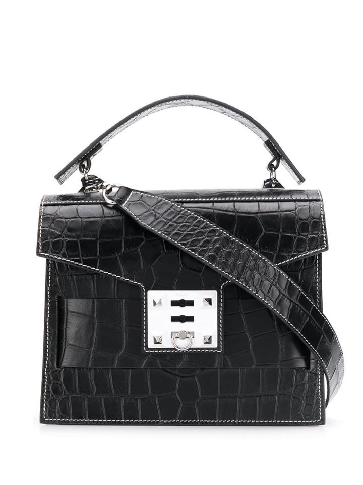 Salar Gigi Croco Shoulder Bag - Black