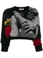 Valentino Jacquard Knitted Cropped Sweater - Black