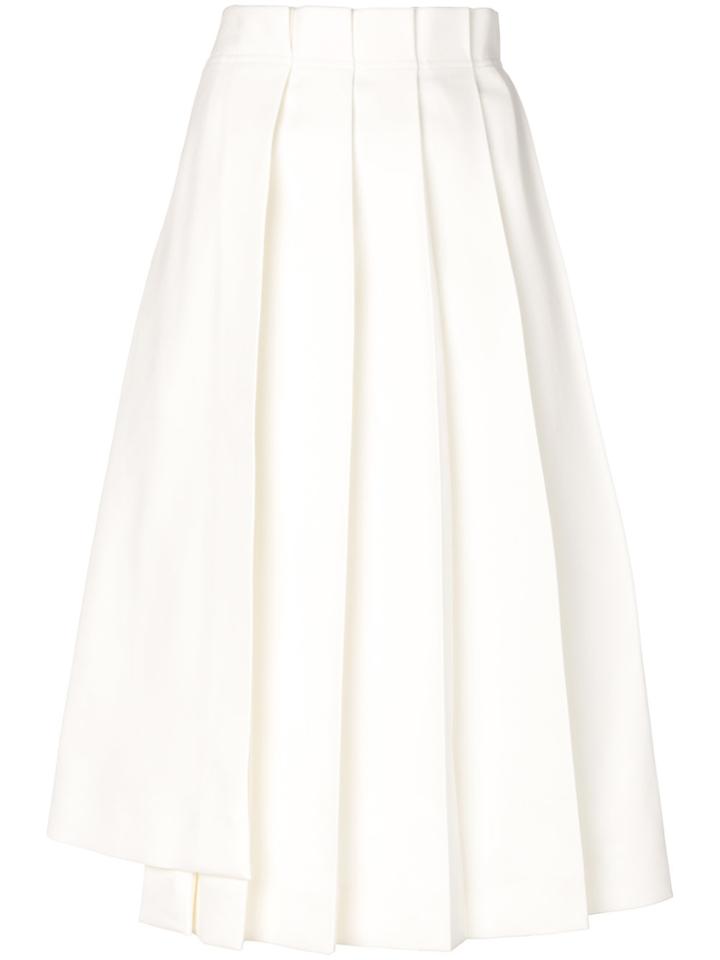 Jil Sander Asymmetric Pleated Midi Skirt - White