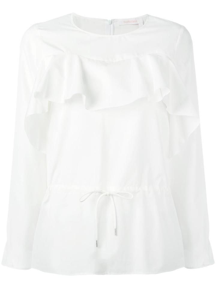 See By Chloé Ruffled Drawstring Blouse, Women's, Size: 40, White, Cotton