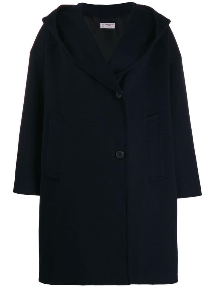 Alberto Biani Hooded Single Breasted Coat - Blue