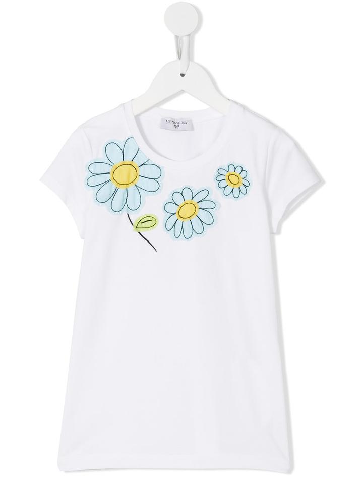 Monnalisa Floral Patch T-shirt, Girl's, Size: 12 Yrs, White