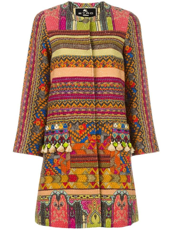 Etro Tassel Embellished Striped Coat, Women's, Size: 42, Cotton/polyester/viscose/cotton