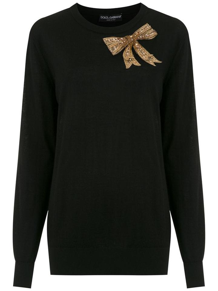 Dolce & Gabbana Bow Ribbon Appliqué Top - Black