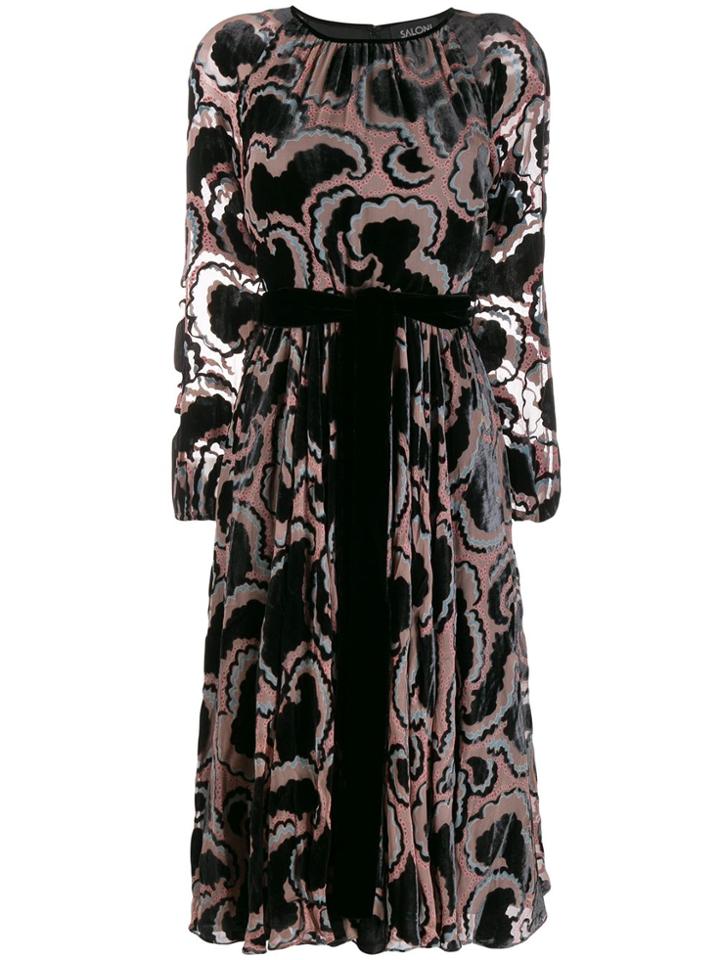 Saloni Printed Tie-waist Dress - Black