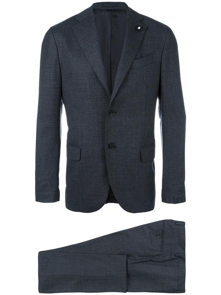 Lardini Notched Lapel Formal Suit, Men's, Size: 54, Blue, Wool/nylon/spandex/elastane/cupro