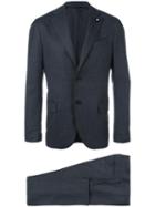 Lardini Notched Lapel Formal Suit, Men's, Size: 54, Blue, Wool/nylon/spandex/elastane/cupro