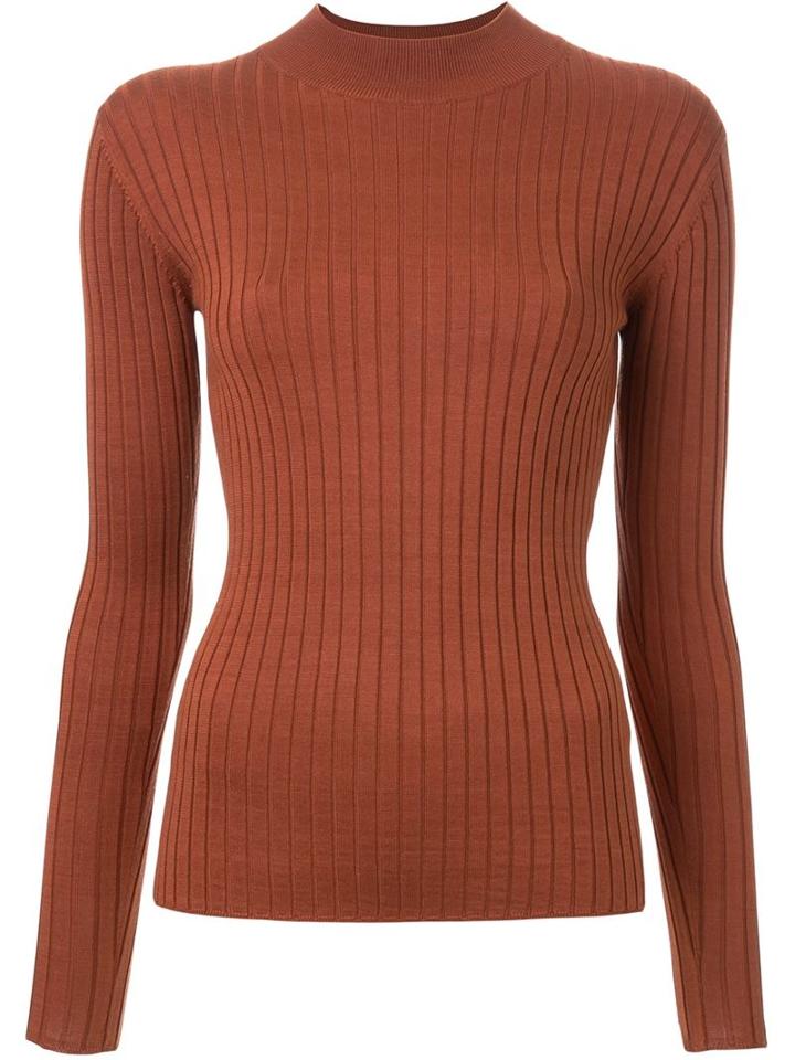 Le Ciel Bleu Wide Rib Top, Women's, Size: 36, Brown, Silk