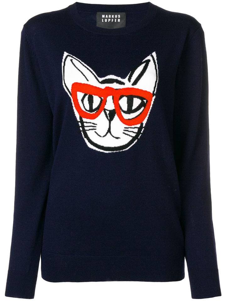 Markus Lupfer Intarsia 'geek Cat' Jumper - Blue
