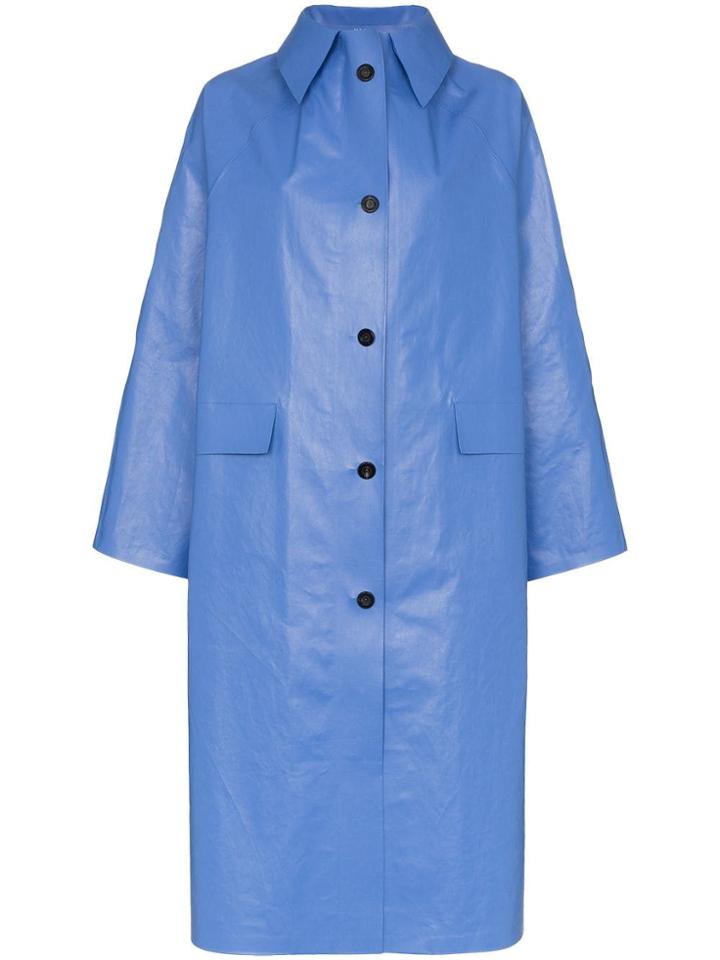 Kassl Oil Long Sleeve Button Down Coat - Blue