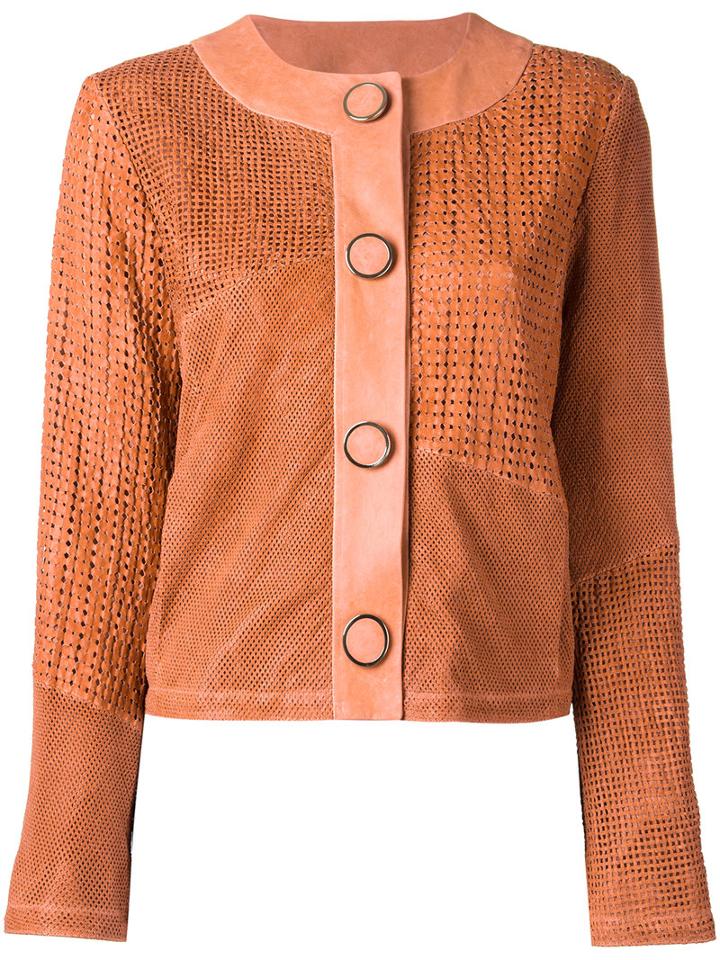 Drome Collarless Leather Jacket, Women's, Size: Medium, Yellow/orange, Lamb Skin/acetate/cupro