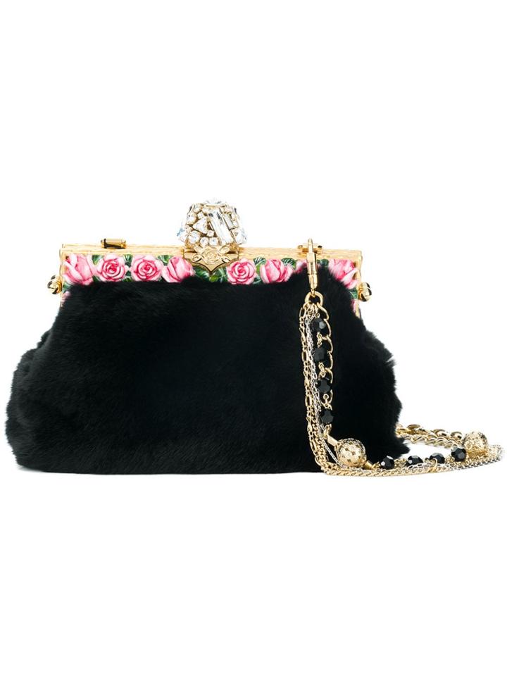 Dolce & Gabbana Rose-trimmed Clutch - Black