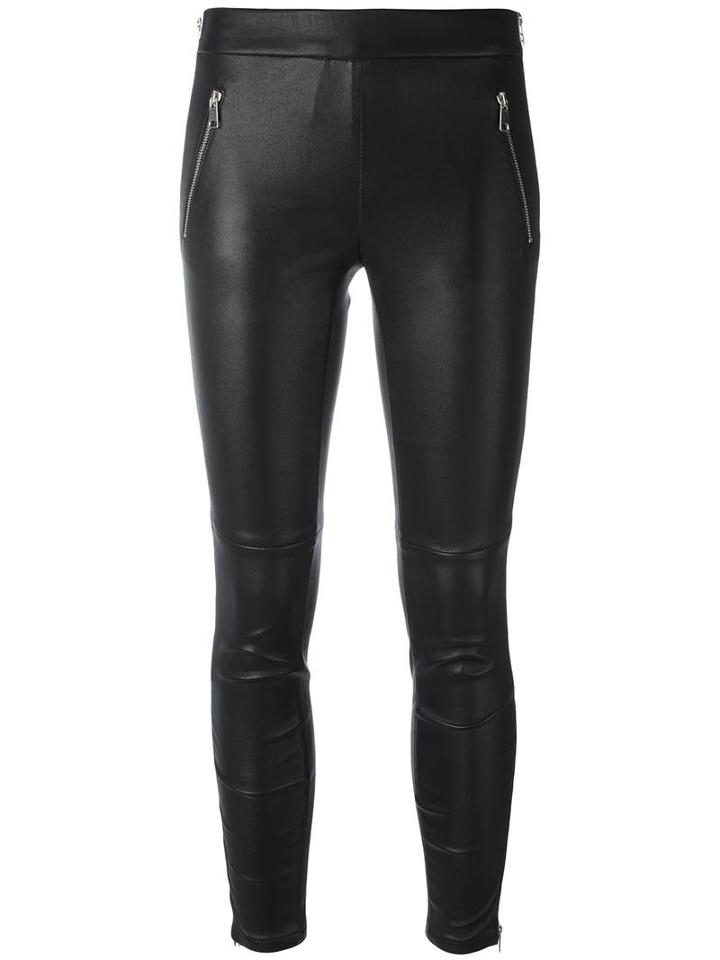 Alexander Mcqueen Cropped Leggings, Women's, Size: 40, Black, Lamb Skin/cotton/spandex/elastane