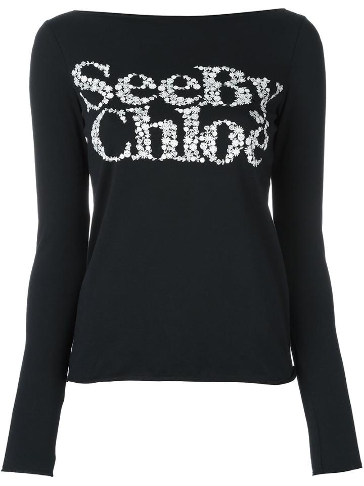 See By Chloé Logo Print T-shirt, Women's, Size: Medium, Black, Cotton
