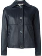 Michael Michael Kors Buttoned Boxy Jacket, Women's, Size: Medium, Blue, Leather/polyester/spandex/elastane