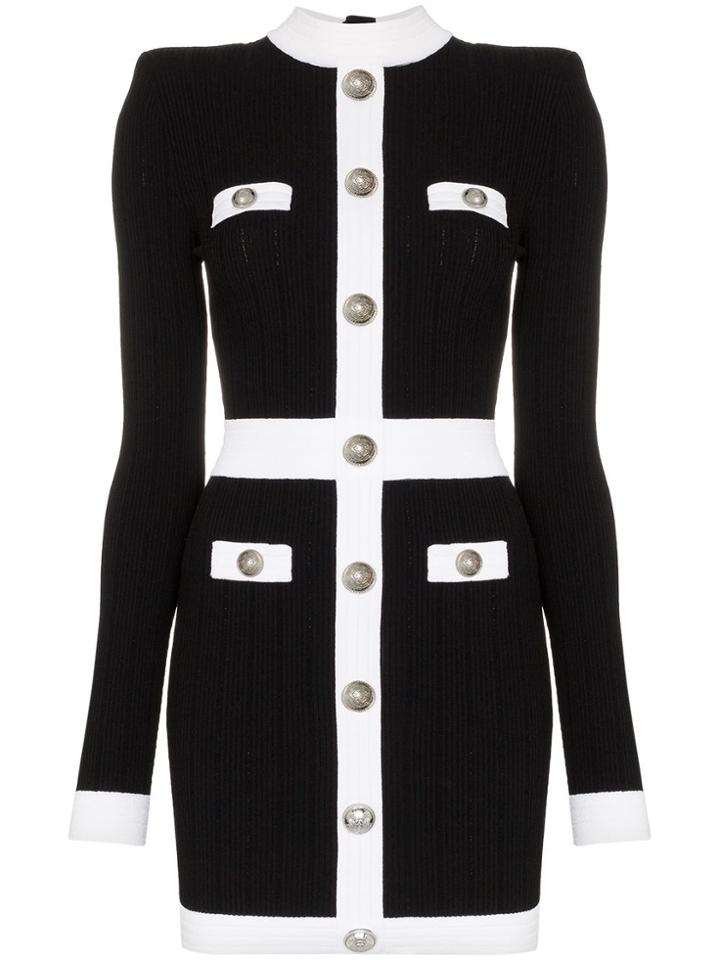 Balmain Button Front Knitted Dress - Black