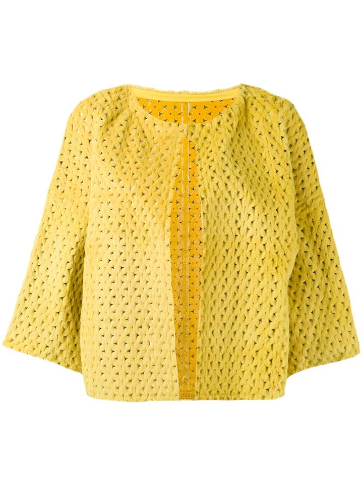 Yves Salomon Perforated Jacket, Women's, Size: 40, Yellow/orange, Lamb Skin/rabbit Fur
