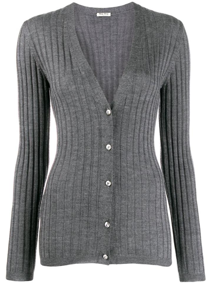 Miu Miu Ribbed Cardigan - Grey
