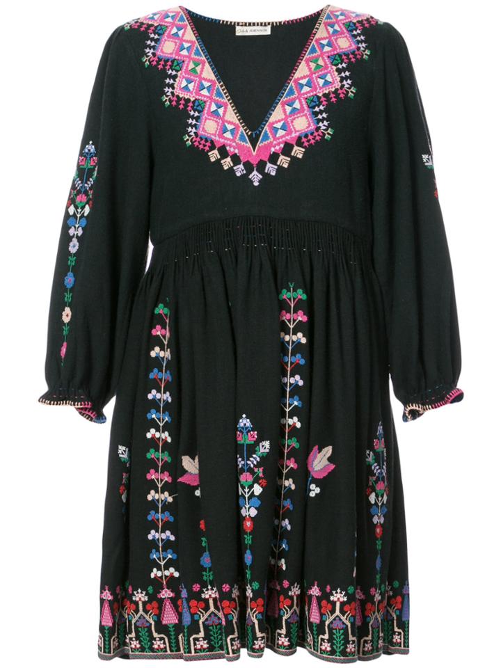 Ulla Johnson Embroidered Folk Dress - Black
