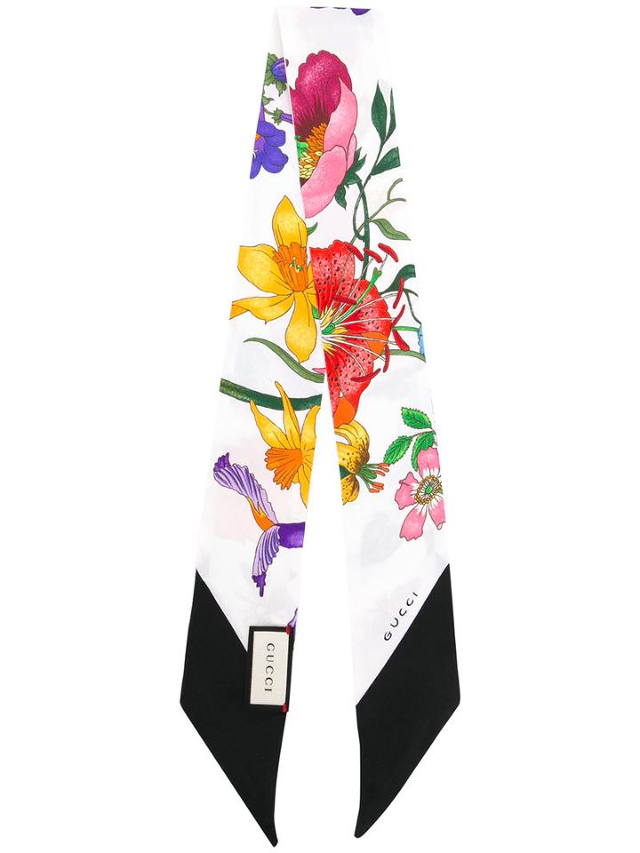 Gucci Flora Print Neck Bow, Women's, White, Silk