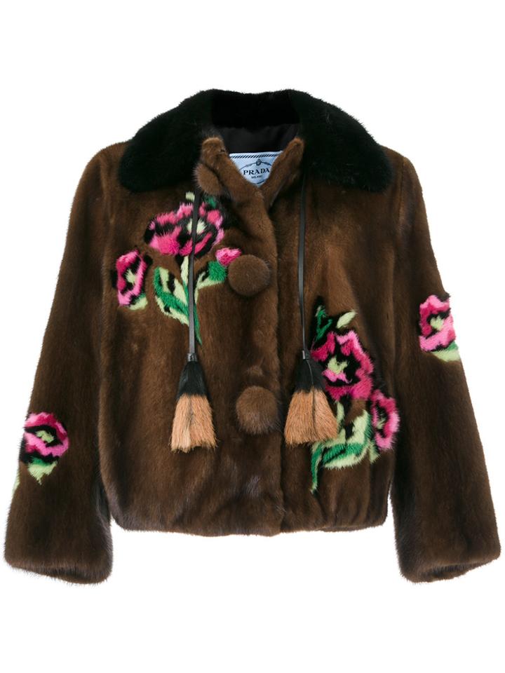 Prada Floral Pattern Tassel Detail Jacket - Brown