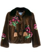 Prada Floral Pattern Tassel Detail Jacket - Brown