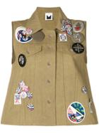 Sadie Williams Sleeveless Denim Jacket With Badges - Green