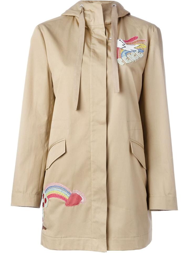Red Valentino Embroidered Rainbow Parka, Women's, Size: 42, Nude/neutrals, Cotton/acetate/polyester