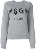 Msgm Logo Print Sweatshirt, Women's, Size: Xs, Grey, Cotton/viscose