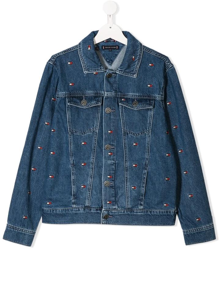 Tommy Hilfiger Junior Teen Logo Print Denim Jacket - Blue