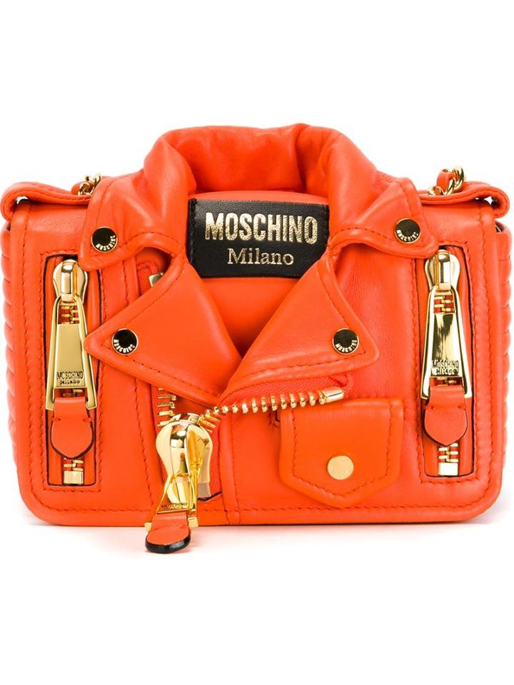 Moschino Biker Clutch, Women's, Yellow/orange, Calf Leather/metal Other