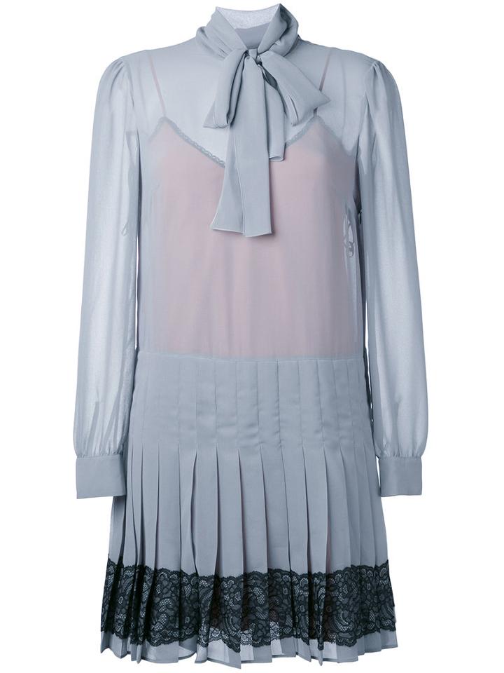 Red Valentino - Pleated Bow Tie Dress - Women - Polyester - 46, Grey, Polyester