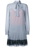 Red Valentino - Pleated Bow Tie Dress - Women - Polyester - 46, Grey, Polyester