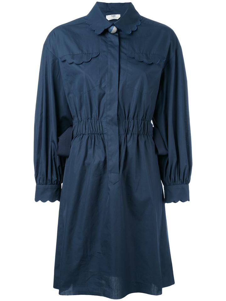 Fendi - Scallop Trim Shirt Dress - Women - Cotton/viscose - 42, Blue, Cotton/viscose