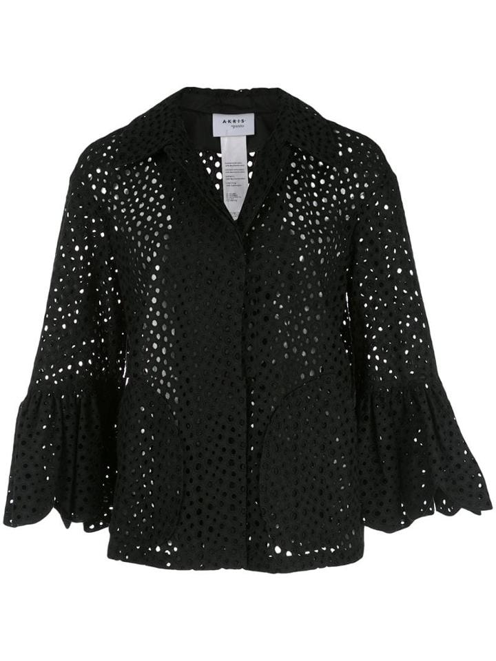Akris Punto Ruffle Sleeve Eyelet Shirt - Black