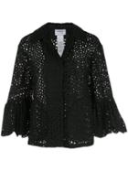 Akris Punto Ruffle Sleeve Eyelet Shirt - Black