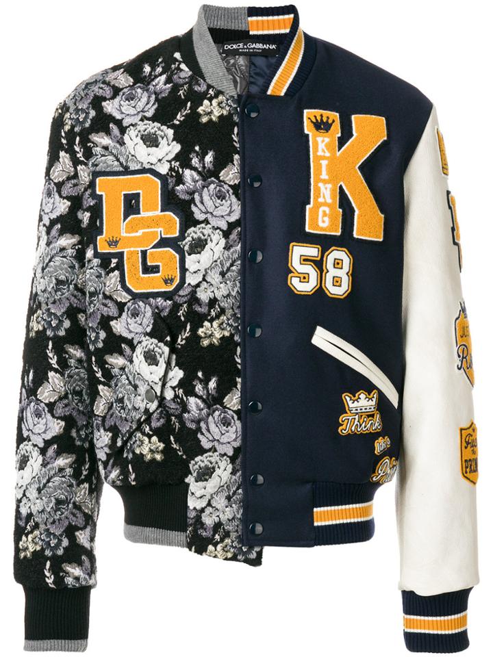 Dolce & Gabbana Contrast Patch Bomber Jacket - Black
