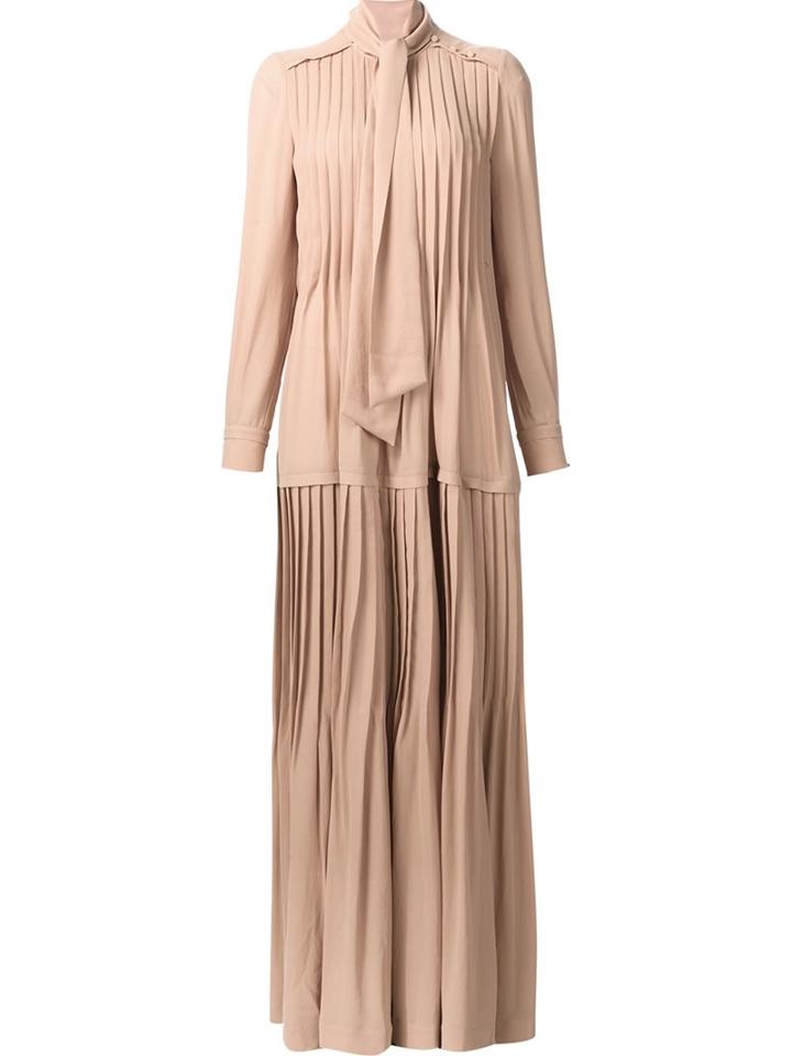 Veronique Branquinho Tie Neck Pleated Dress, Women's, Size: 40, Nude/neutrals, Polyester