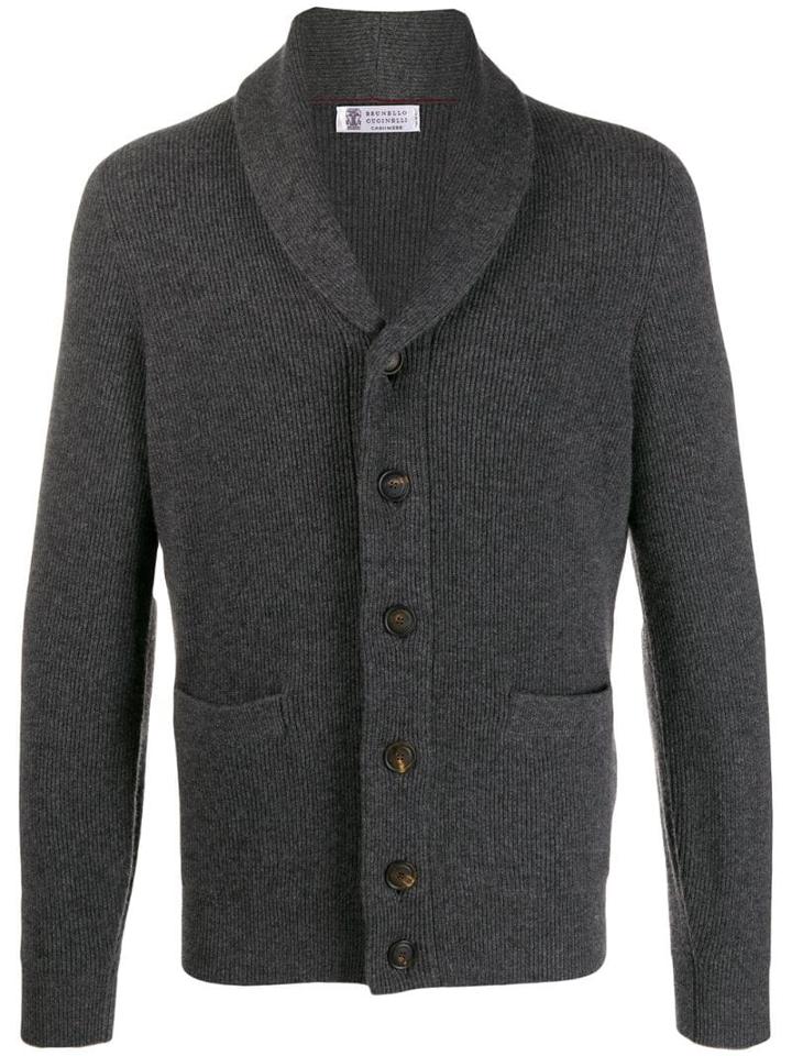 Brunello Cucinelli Ribbed V-neck Cardigan - Grey