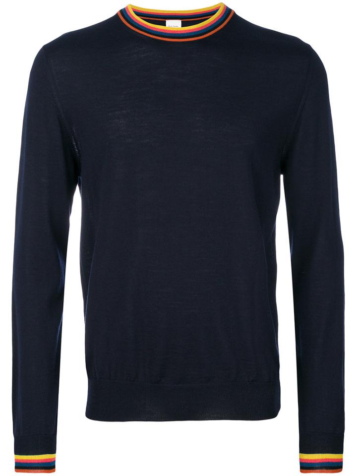 Paul Smith - Striped Trim Sweatshirt - Men - Merino - L, Blue, Merino
