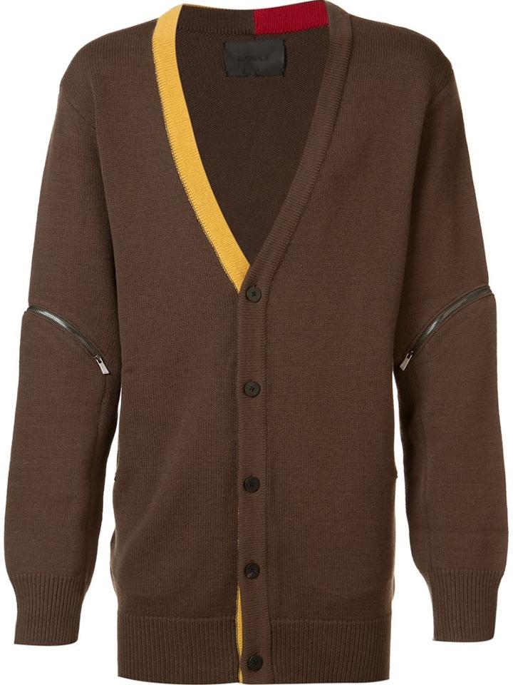 D-gnak Contrast Trim Cardigan, Men's, Size: 50, Brown, Wool