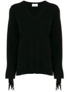 Allude V-neck Tassel Sleeve Sweater - Black