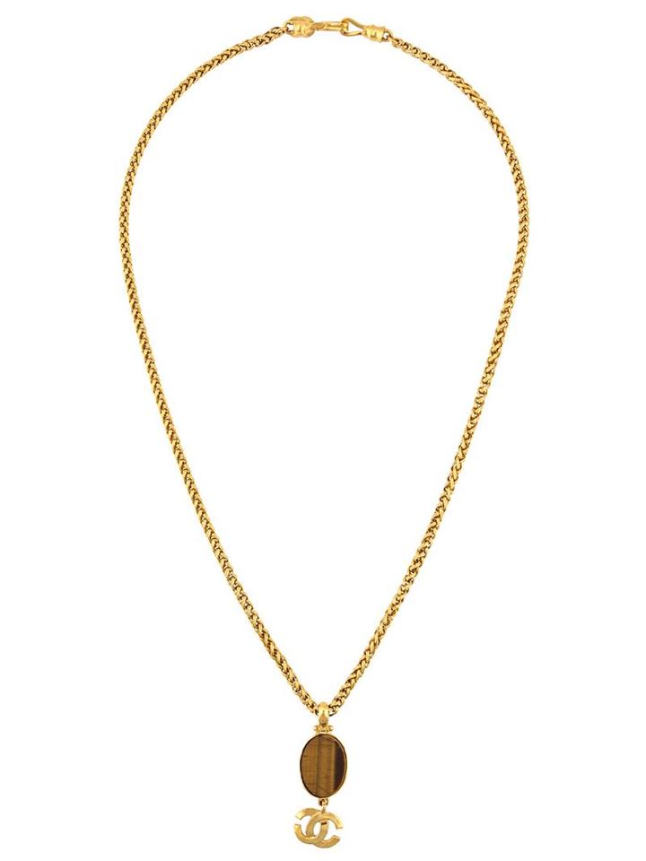 Chanel Vintage Tiger Eye Stone Necklace, Women's, Metallic
