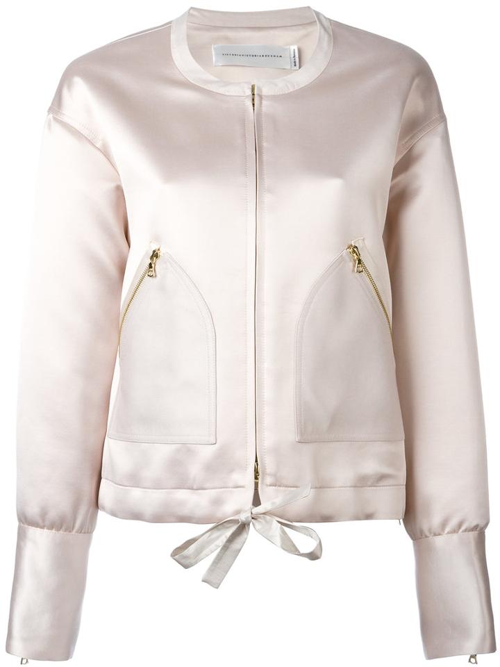 Victoria Victoria Beckham - Zipped Jacket - Women - Silk/viscose - 10, Women's, Pink/purple, Silk/viscose