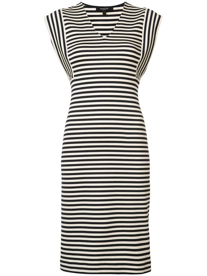 Derek Lam - Striped Dress - Women - Cotton/elastodiene - 38, Black, Cotton/elastodiene