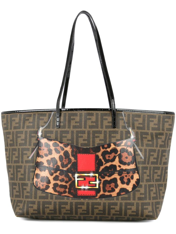 Fendi Vintage Zucca Leopard Tote Bag - Brown