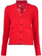 Sacai Lace Insert Cardigan, Women's, Size: 3, Red, Cotton/nylon/rayon/wool