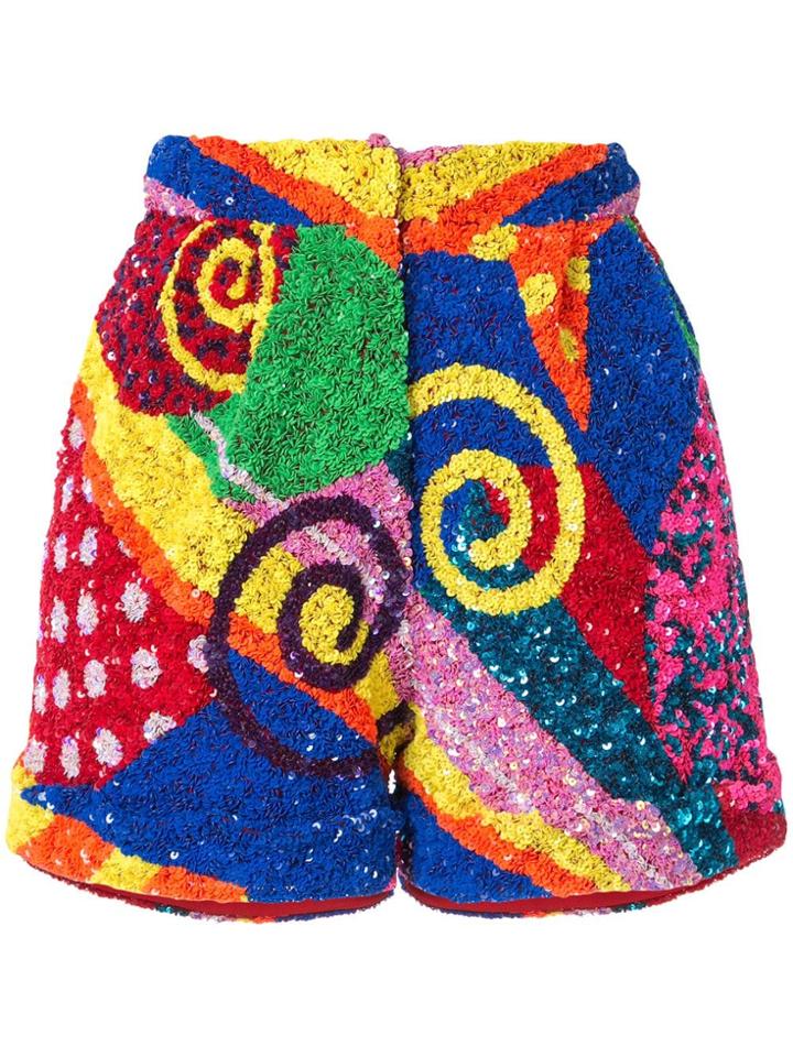 Manish Arora Swirl Patchwork Sequin Shorts - Multicolour