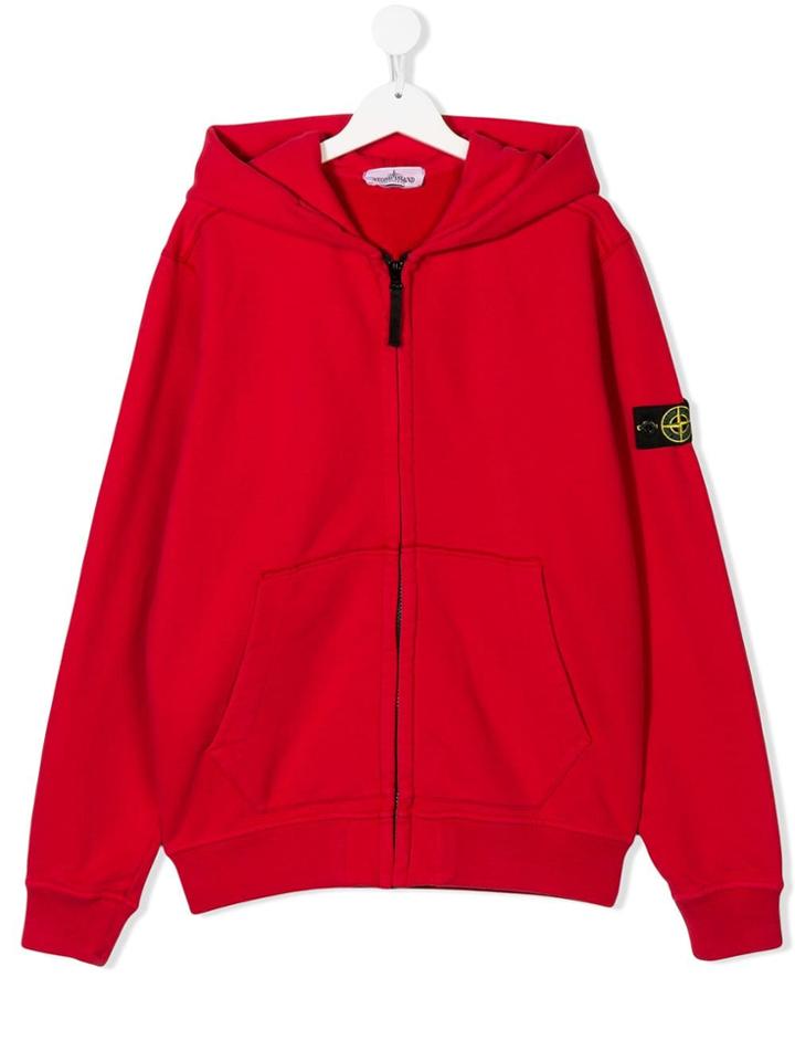Stone Island Junior Zipped Hoodie - Red